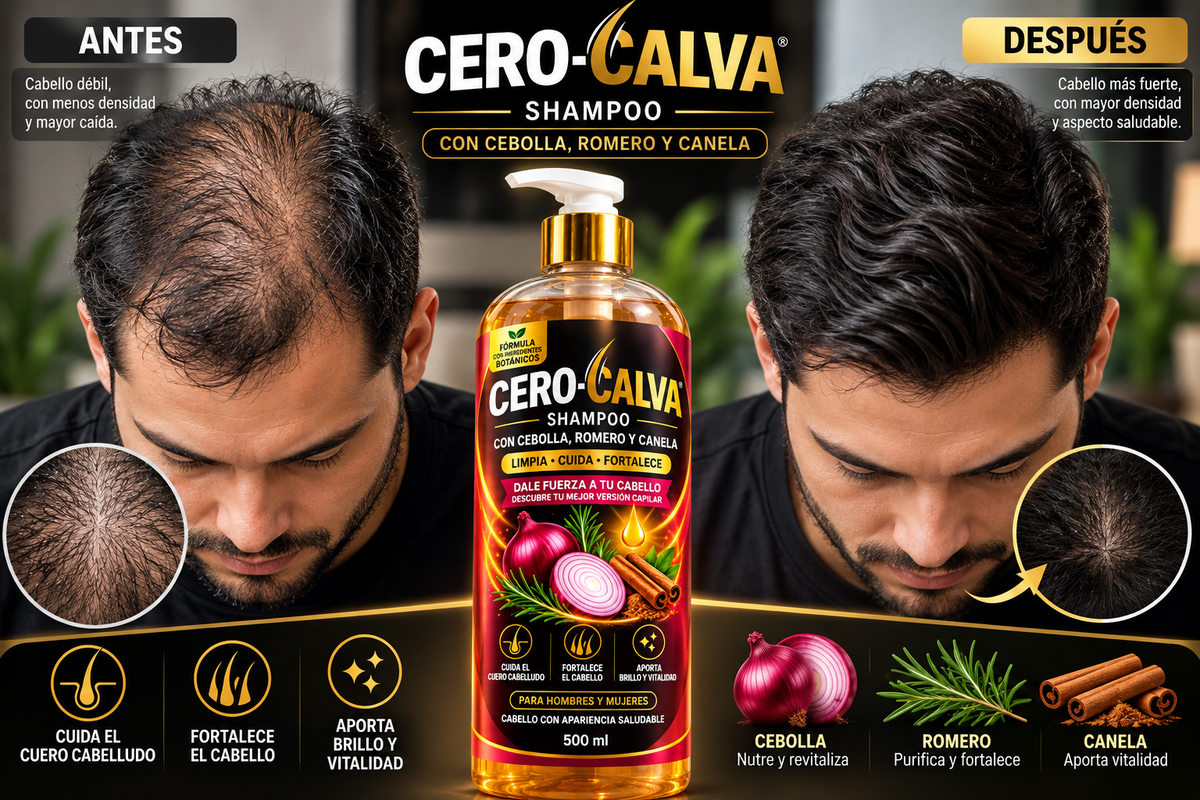 Shampoo Fortalecedor CERO-CALVA® con Cebolla, Romero y Canela – 500 ml