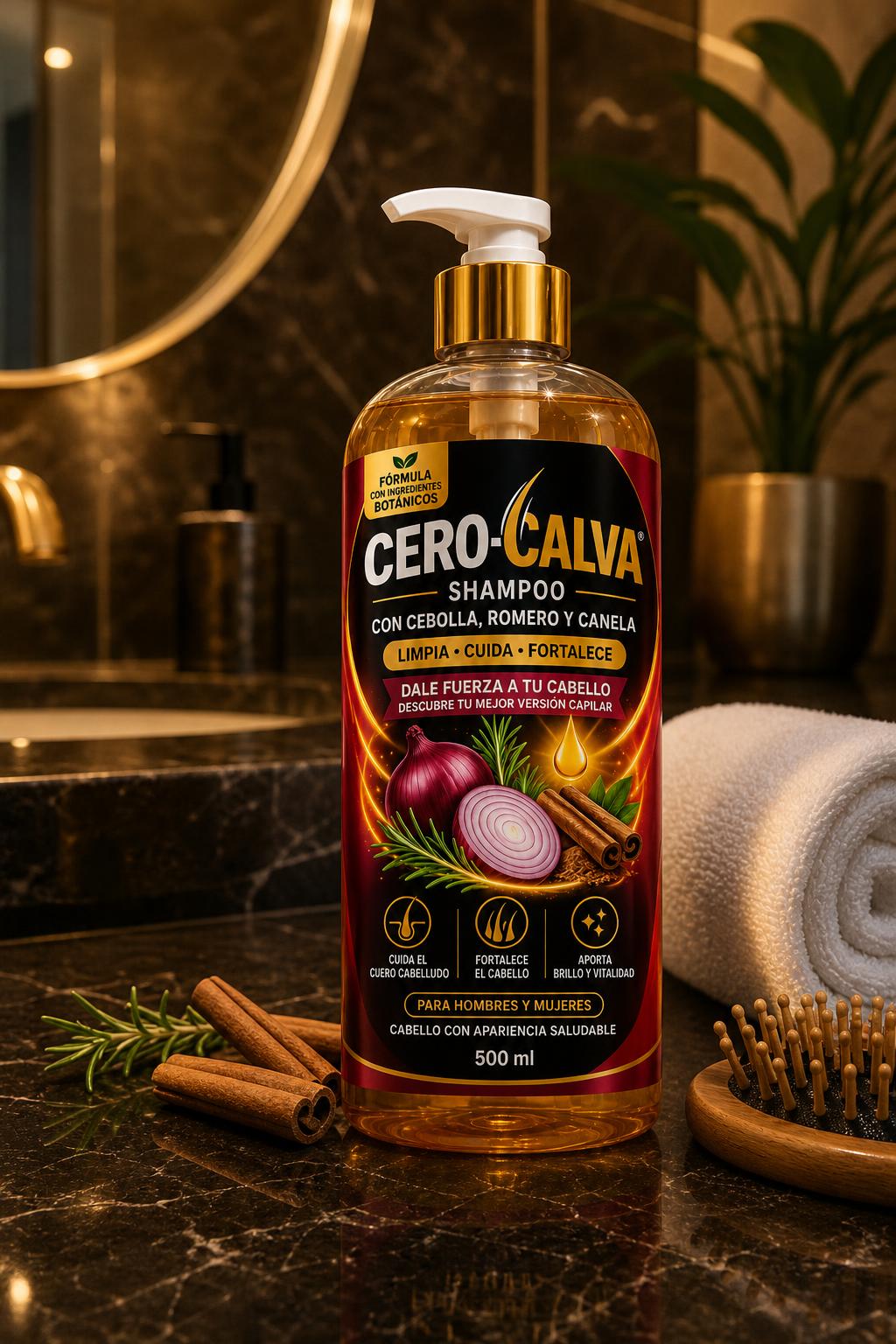 Shampoo CERO-CALVA en un baño elegante