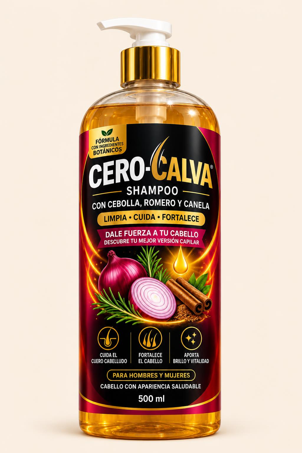 Shampoo CERO-CALVA 500 ml con cebolla, romero y canela