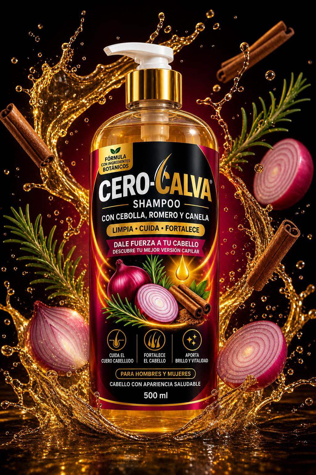 Shampoo CERO-CALVA con cebolla, romero y canela